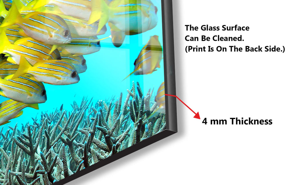 Vibrant Ocean Glass Kitchen Backsplash – Yellow Fish & Coral Reef-BacksplashArtworks