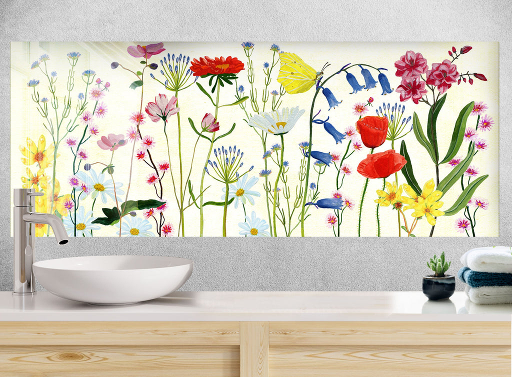 Botanical Floral Tempered Glass Backsplash-BacksplashArtworks