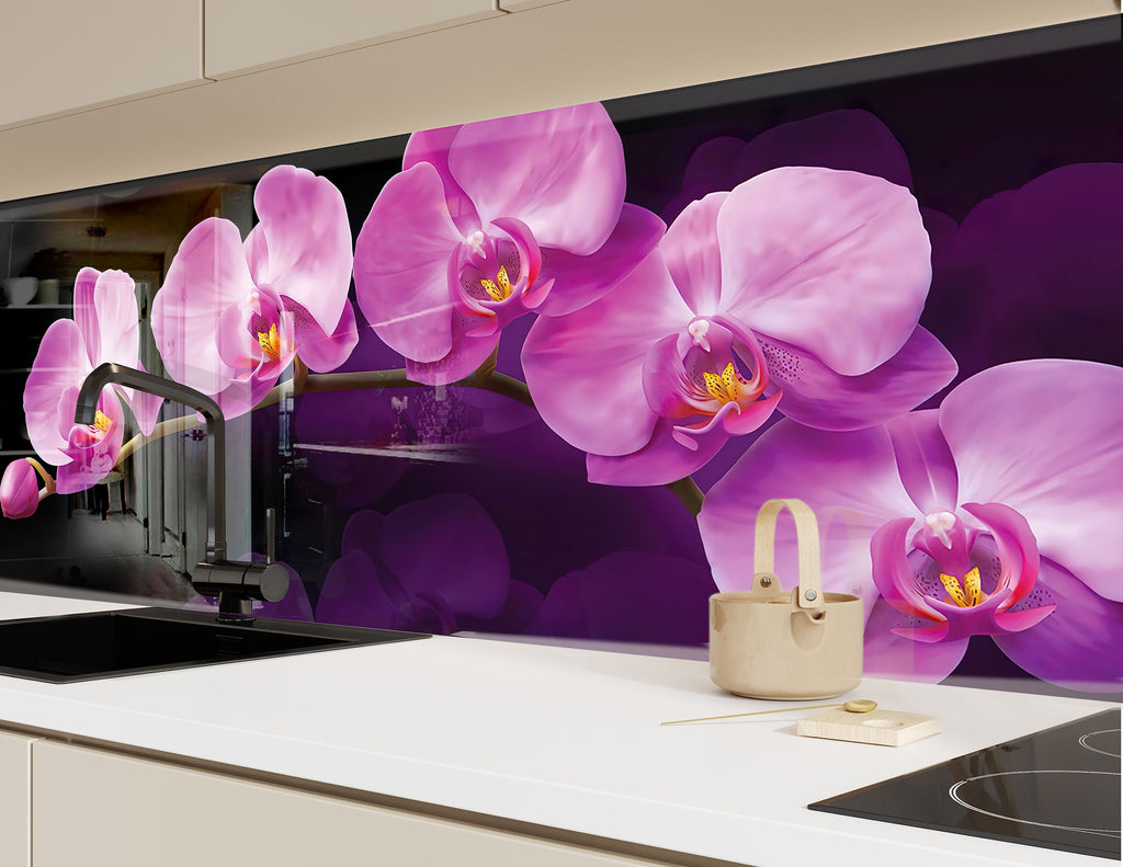 Purple Orchid Tempered Glass Backsplash-BacksplashArtworks