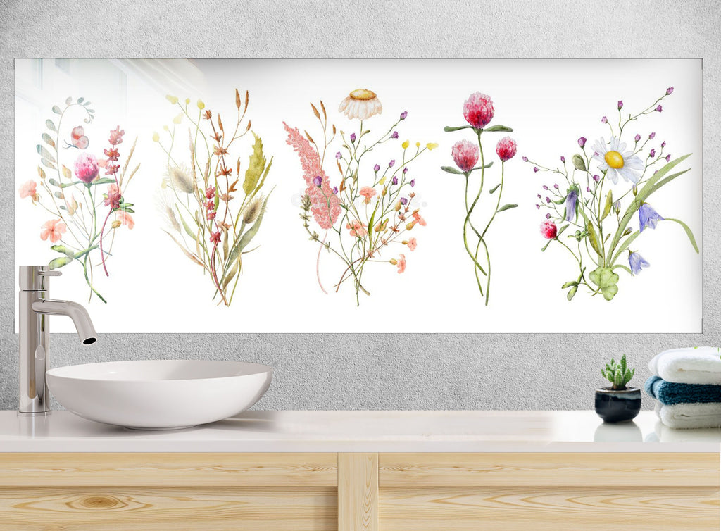 Colorful Flowers Tempered Glass Backsplash-BacksplashArtworks