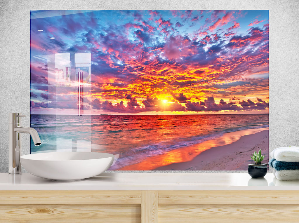 Tropical Sunset Glow – Tempered Glass Kitchen Backsplash-BacksplashArtworks