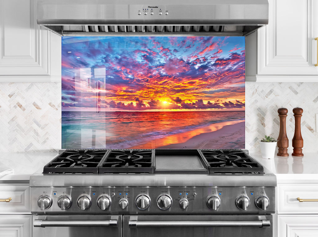 Tropical Sunset Glow – Tempered Glass Kitchen Backsplash-BacksplashArtworks