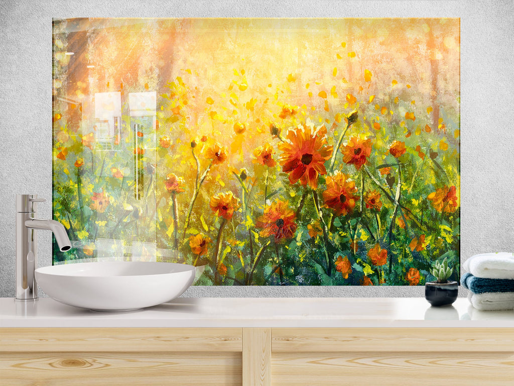 Botanical Floral Tempered Glass Backsplash-BacksplashArtworks