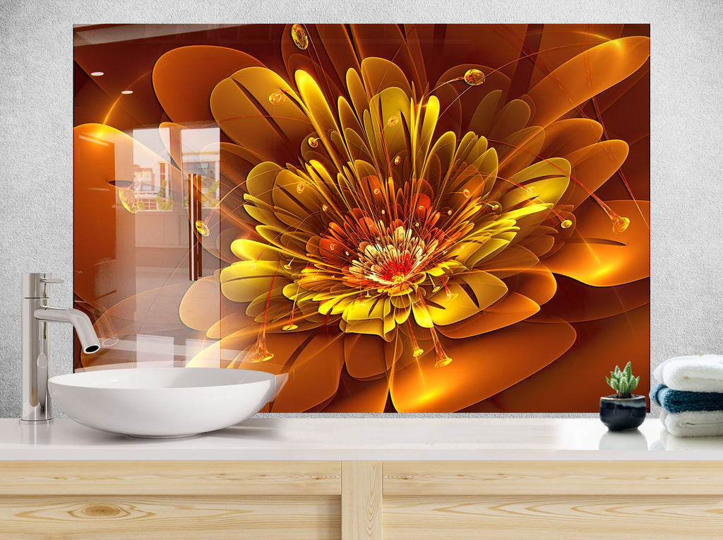 Botanical Floral Tempered Glass Backsplash-BacksplashArtworks