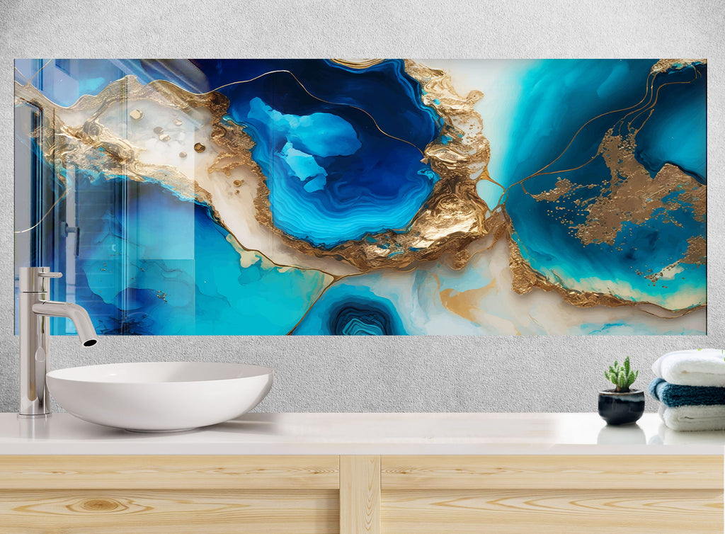 Blue Agate Geode - Glass Kitchen Backsplash-BacksplashArtworks