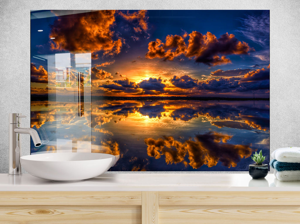 Golden Sunset Reflection – Tempered Glass Kitchen Backsplash-BacksplashArtworks