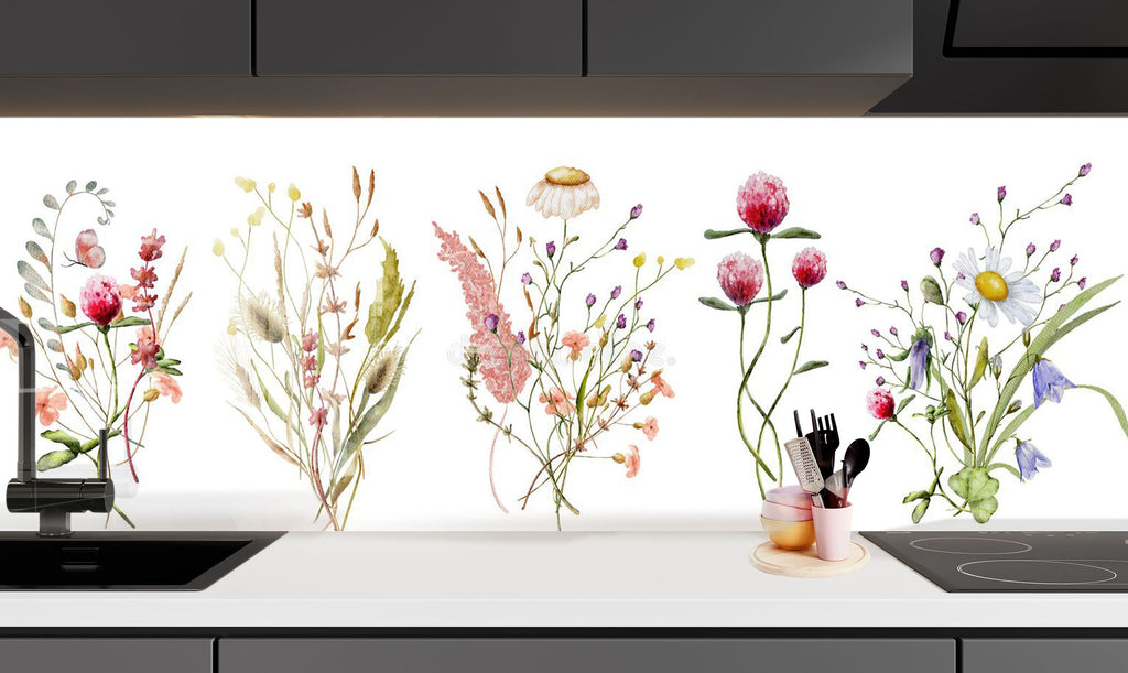 Colorful Flowers Tempered Glass Backsplash-BacksplashArtworks