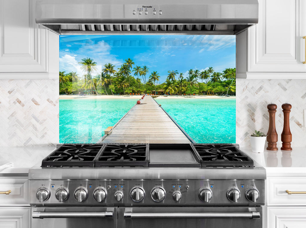 Tropical Paradise Pier View Wall Art – Glass Backsplash-BacksplashArtworks