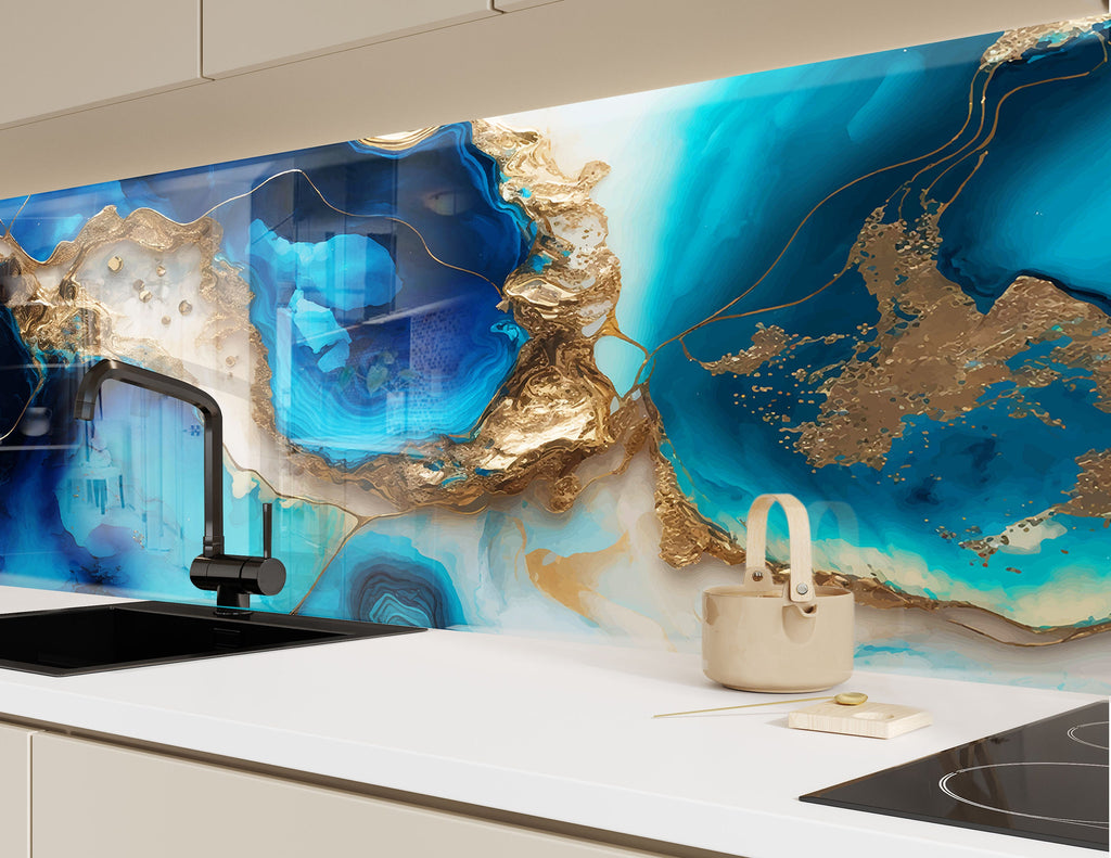Blue Agate Geode - Glass Kitchen Backsplash-BacksplashArtworks