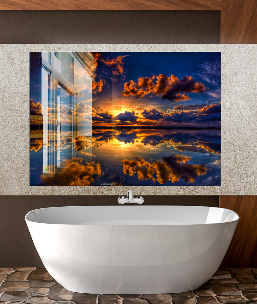 Golden Sunset Reflection – Tempered Glass Kitchen Backsplash-BacksplashArtworks