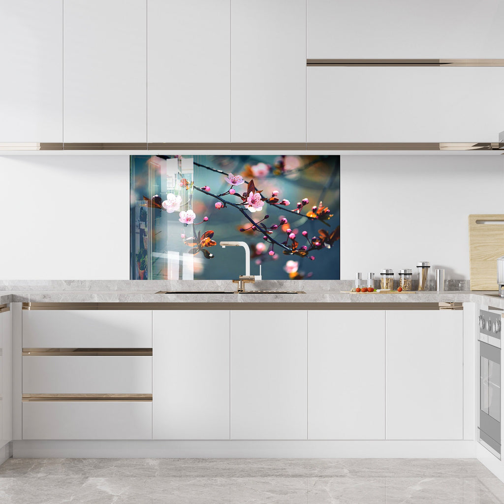 Botanical Floral Tempered Glass Backsplash-BacksplashArtworks