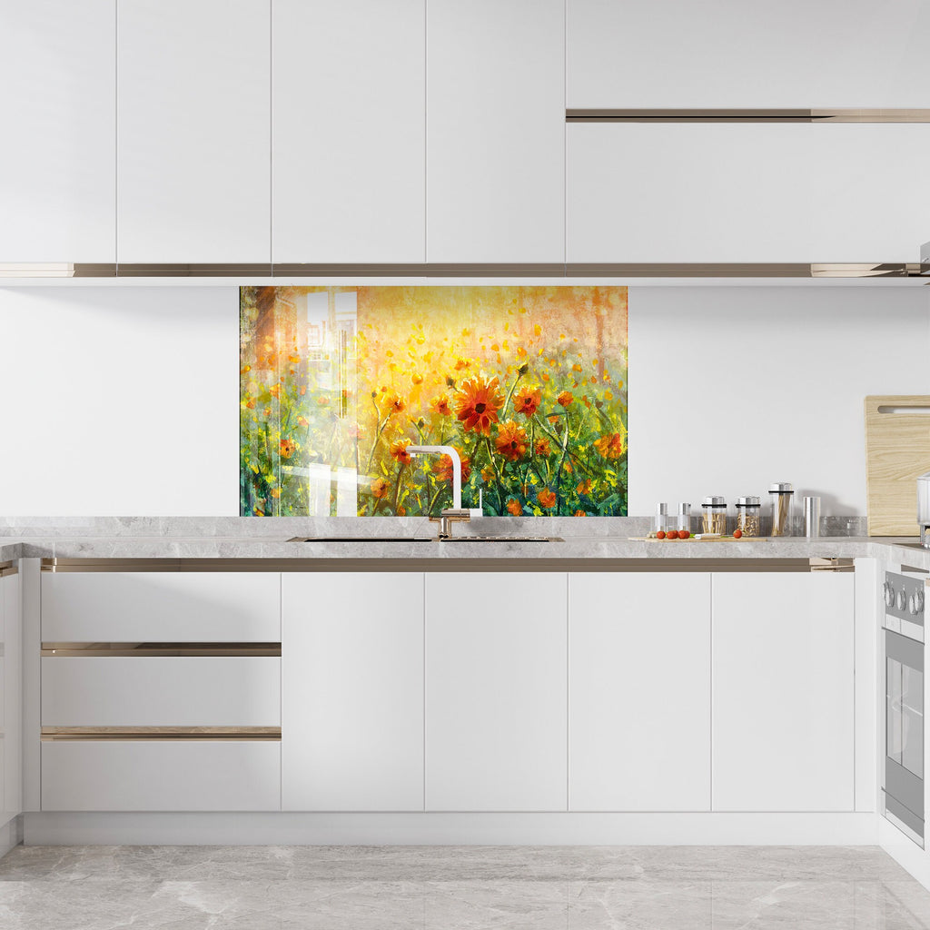 Botanical Floral Tempered Glass Backsplash-BacksplashArtworks