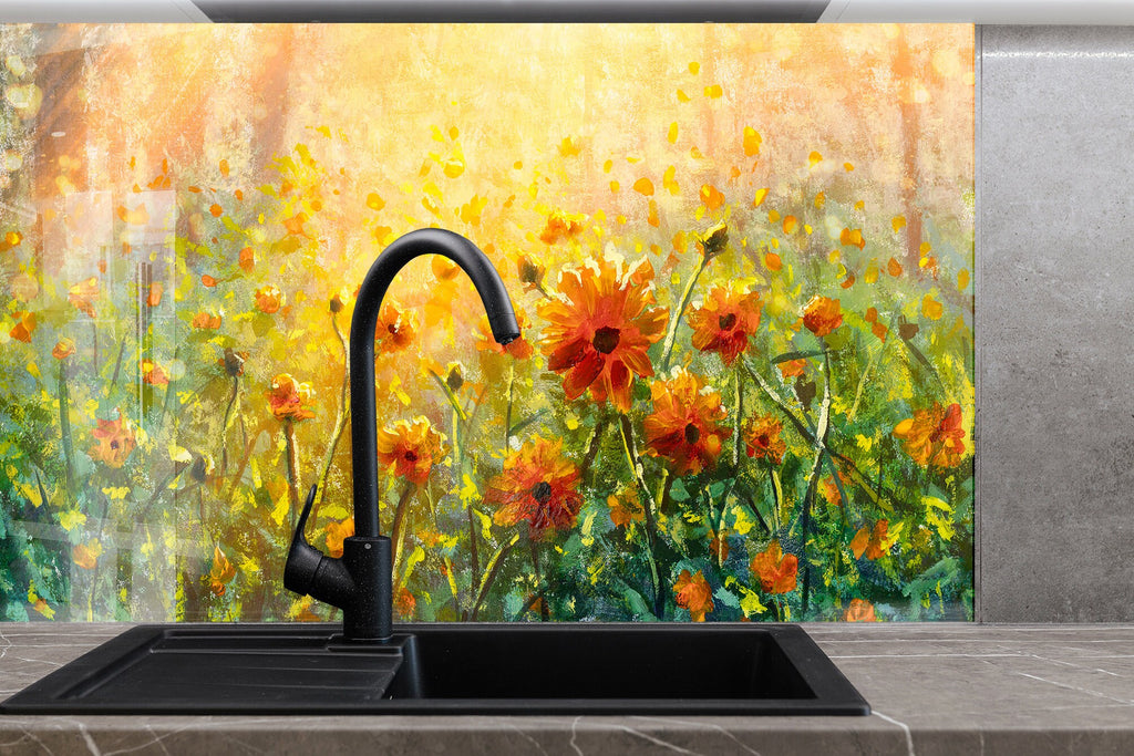 Botanical Floral Tempered Glass Backsplash-BacksplashArtworks