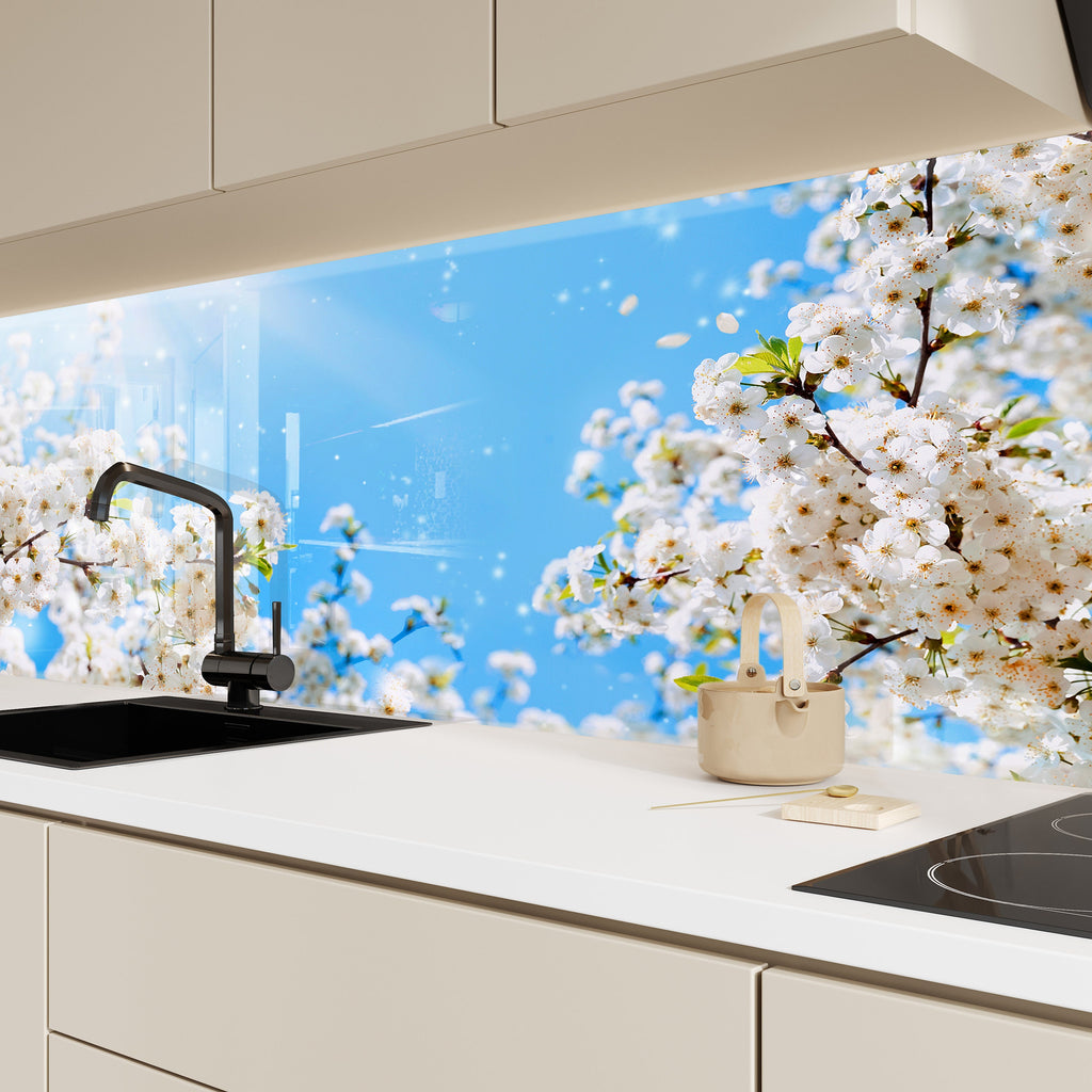 Botanical Floral Tempered Glass Backsplash-BacksplashArtworks