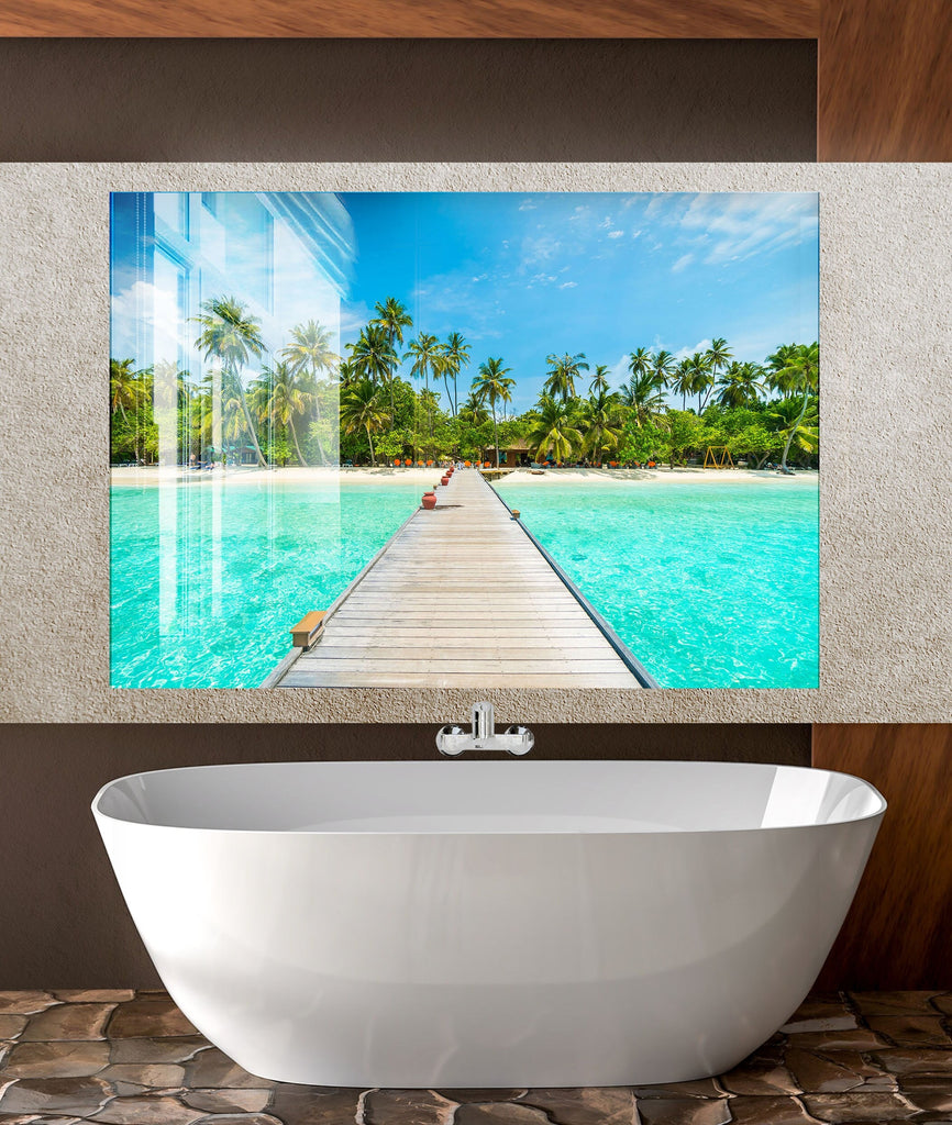 Tropical Paradise Pier View Wall Art – Glass Backsplash-BacksplashArtworks