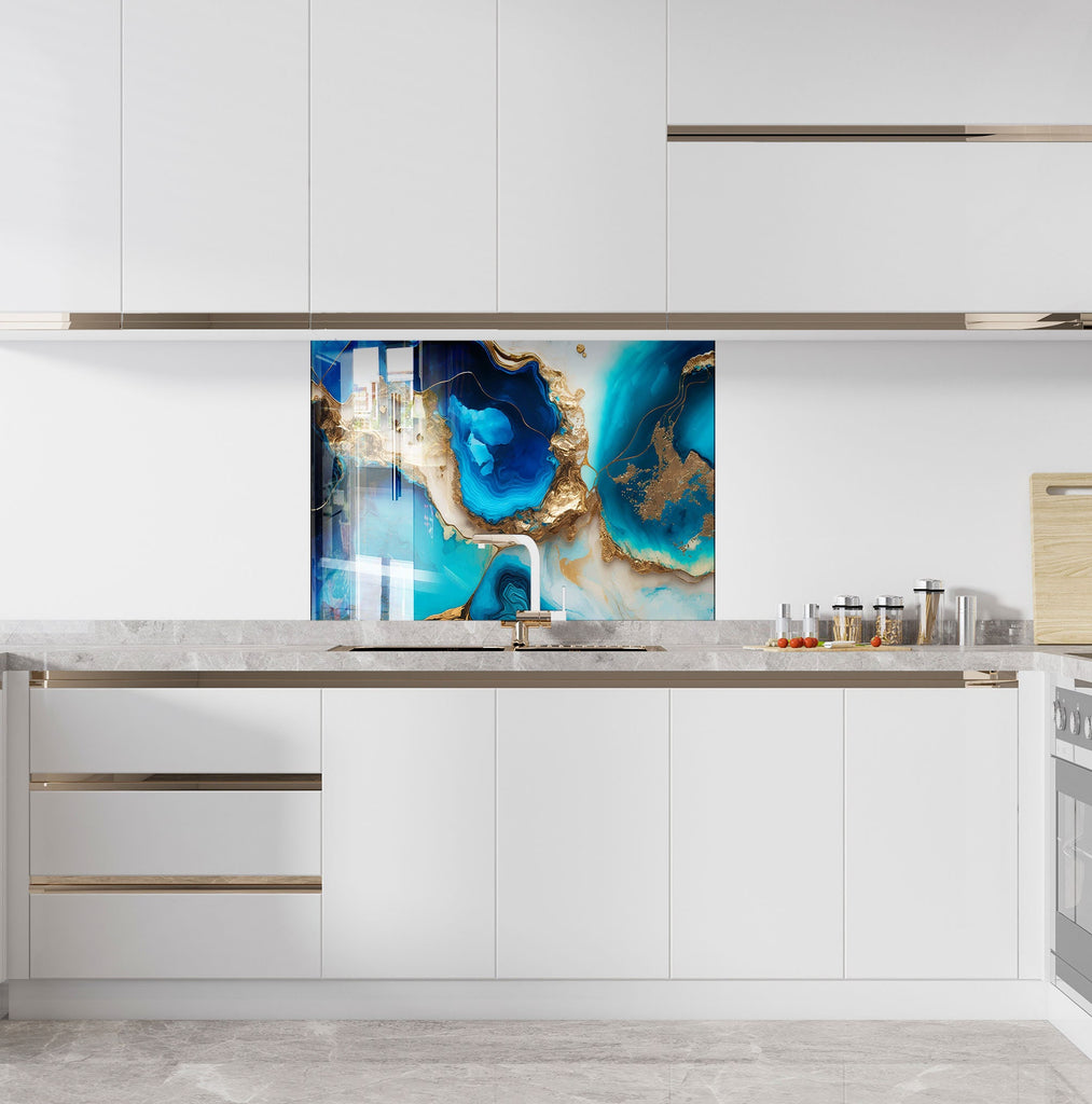 Blue Agate Geode - Glass Kitchen Backsplash-BacksplashArtworks