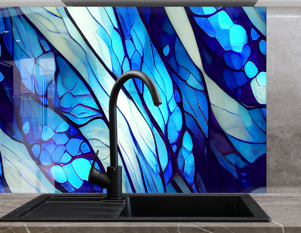 Ocean Wave Stained Wall Art - Glass Kitchen Backsplash-BacksplashArtworks
