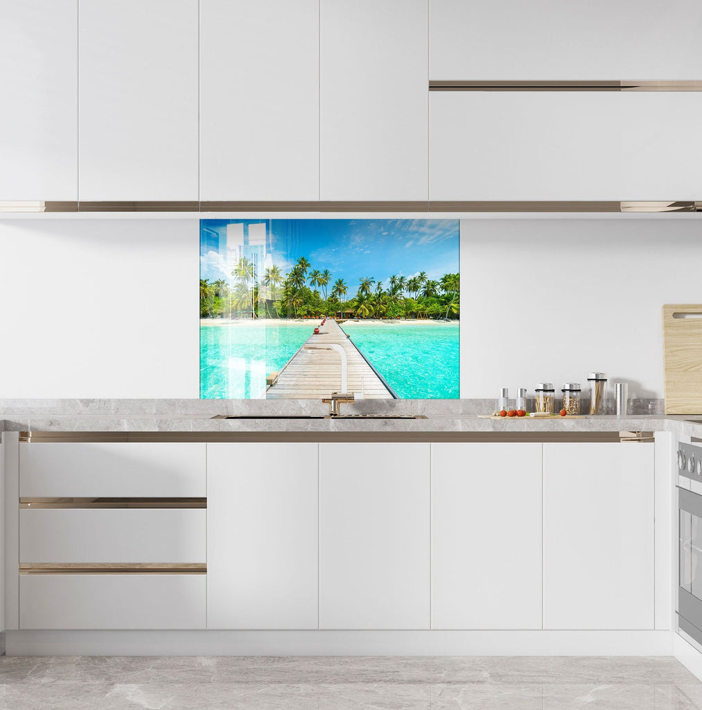 Tropical Paradise Pier View Wall Art – Glass Backsplash-BacksplashArtworks