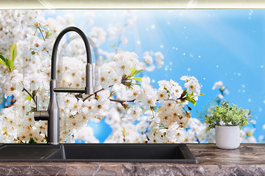 Botanical Floral Tempered Glass Backsplash-BacksplashArtworks