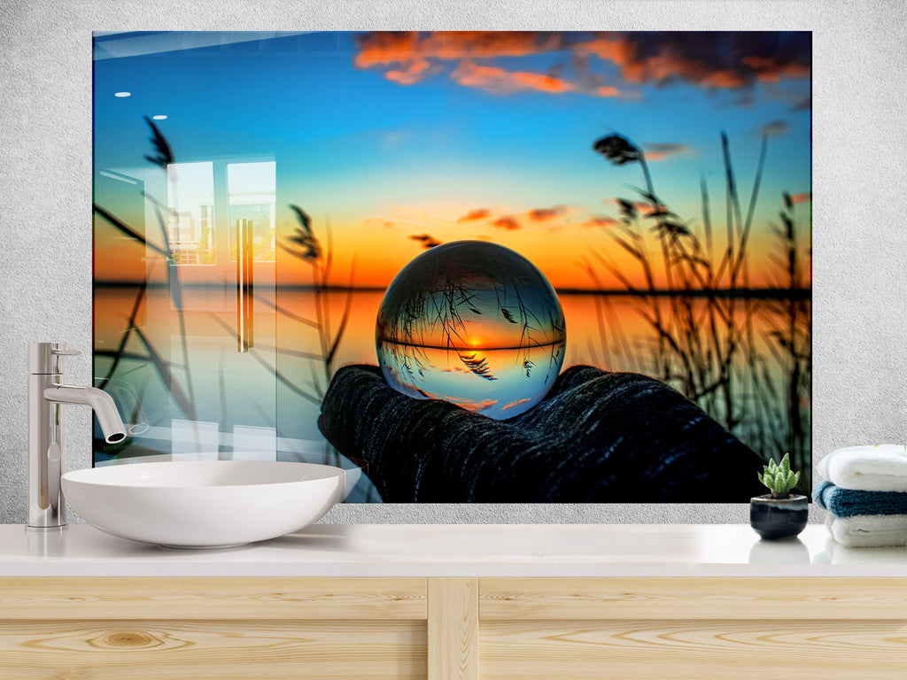 Crystal Ball Sunset – Glass Kitchen Backsplash-BacksplashArtworks