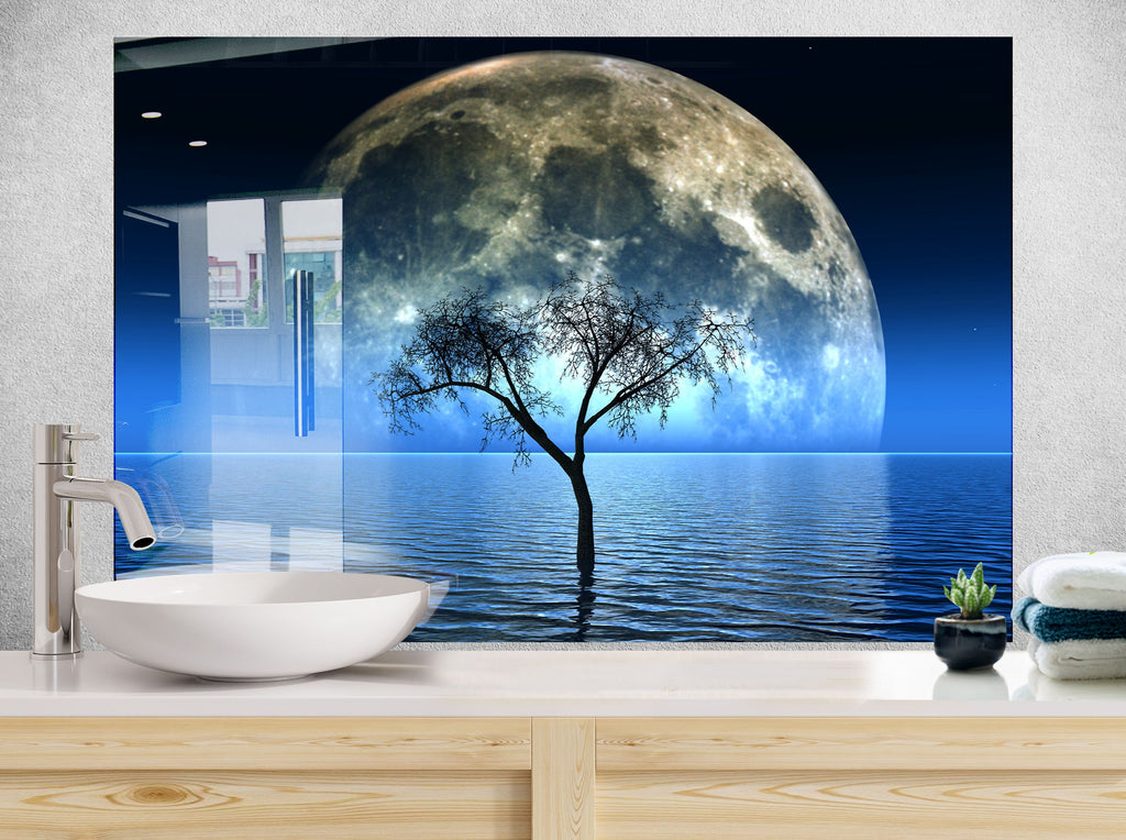 Mystical Moonlit Ocean - Glass Kitchen Backsplash-BacksplashArtworks