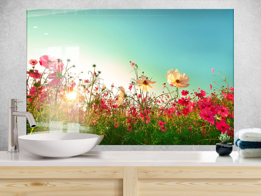 Botanical Floral Tempered Glass Backsplash-BacksplashArtworks