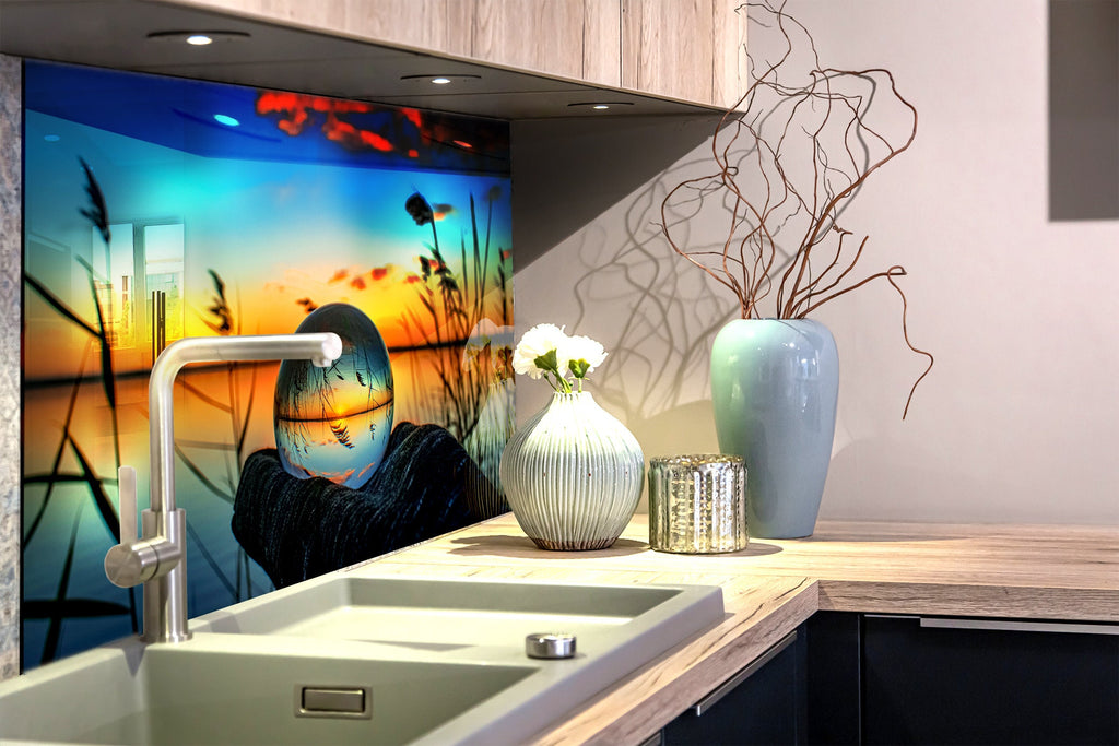 Crystal Ball Sunset – Glass Kitchen Backsplash-BacksplashArtworks