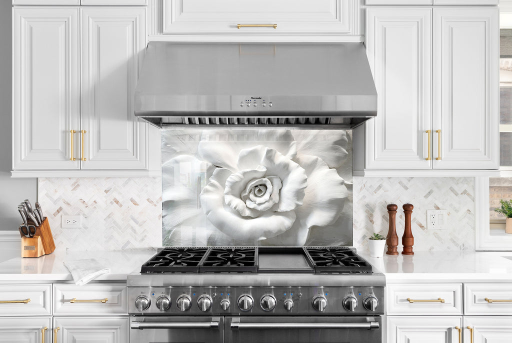 White Rose Tempered Glass Backsplash-BacksplashArtworks
