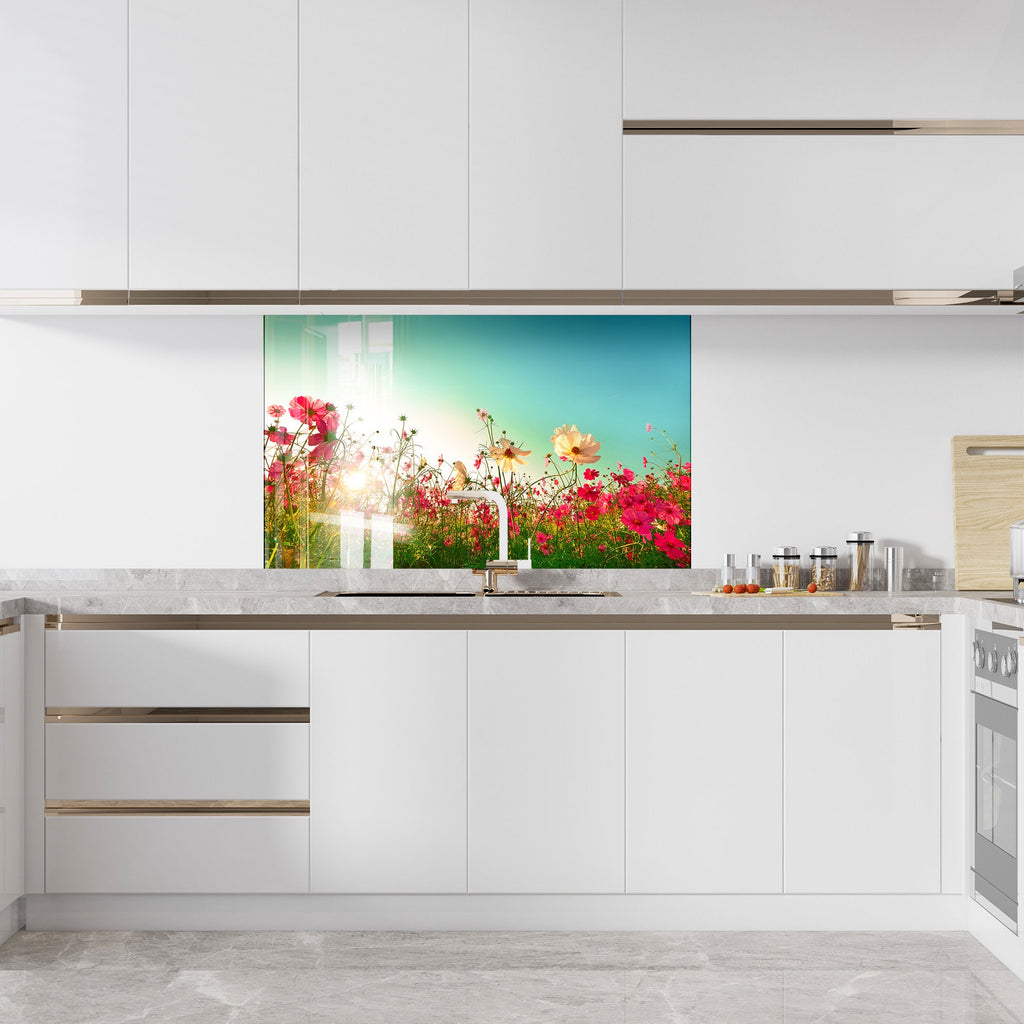 Botanical Floral Tempered Glass Backsplash-BacksplashArtworks