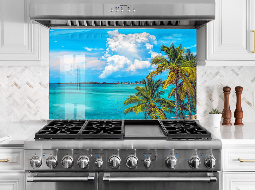 Tropical Palm Trees Ocean View Wall Art – Glass Backsplash-BacksplashArtworks
