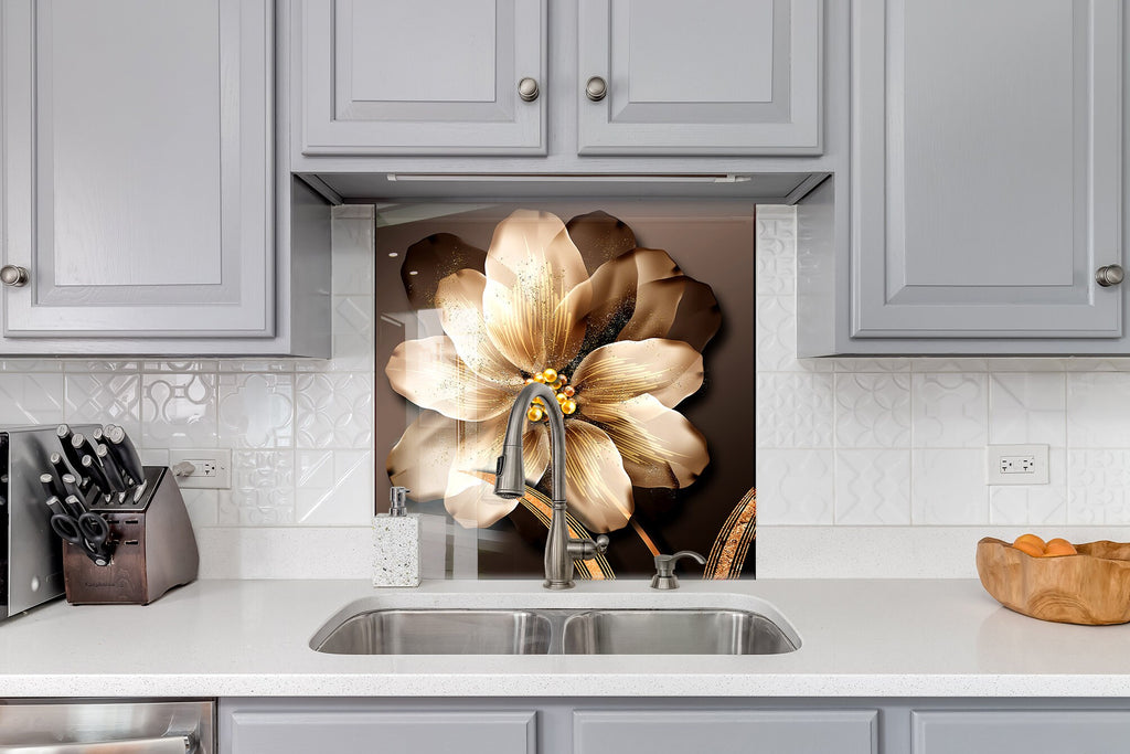 White Flower Tempered Glass Backsplash-BacksplashArtworks
