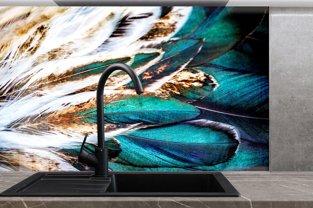 Exotic Feathers - Glass Kitchen Backsplash-BacksplashArtworks