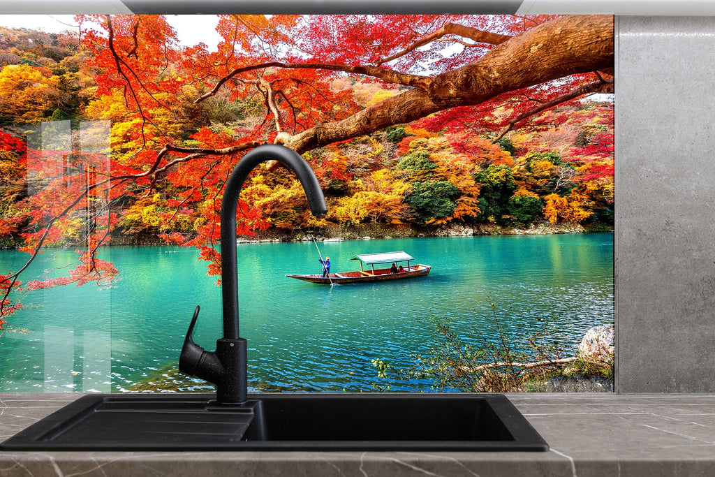 Autumn Lake Serenity – Glass Kitchen Backsplash-BacksplashArtworks