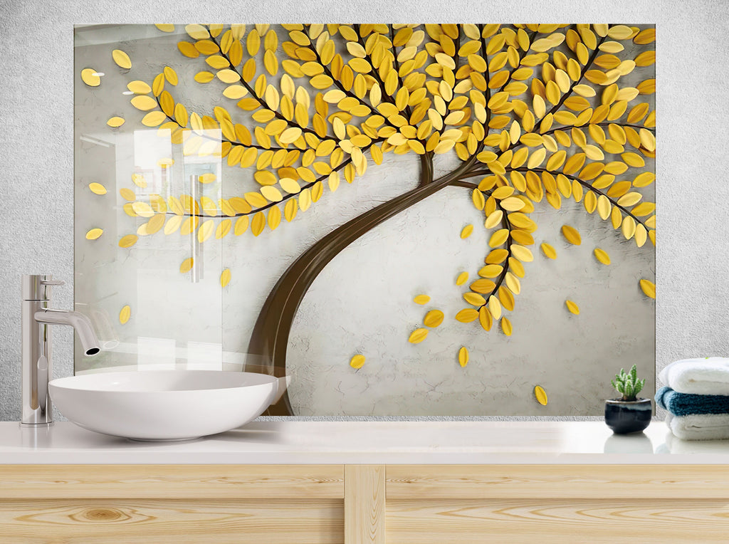 Yellow Tree Tempered Glass Backsplash-BacksplashArtworks