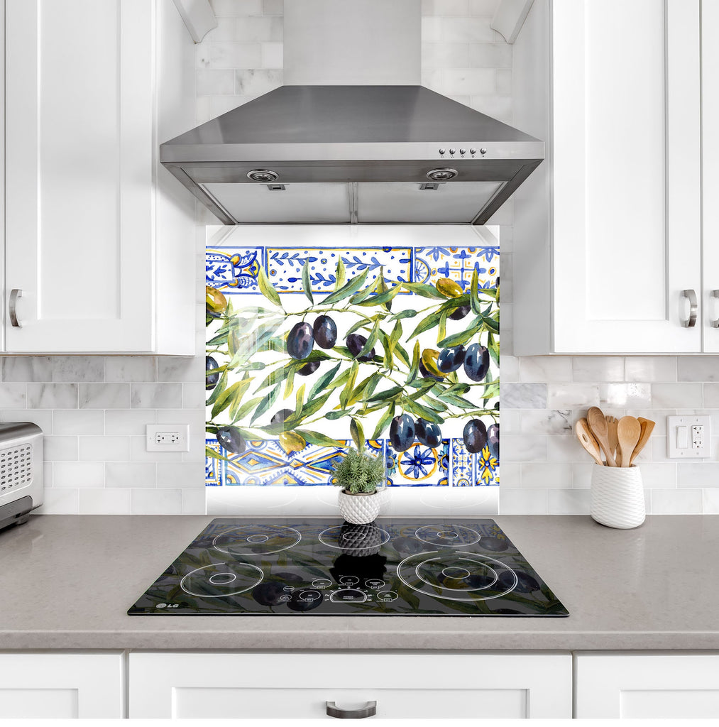 Olive Oil Glass Kitchen Backsplash – Rustic Olive Design with Tiles-BacksplashArtworks
