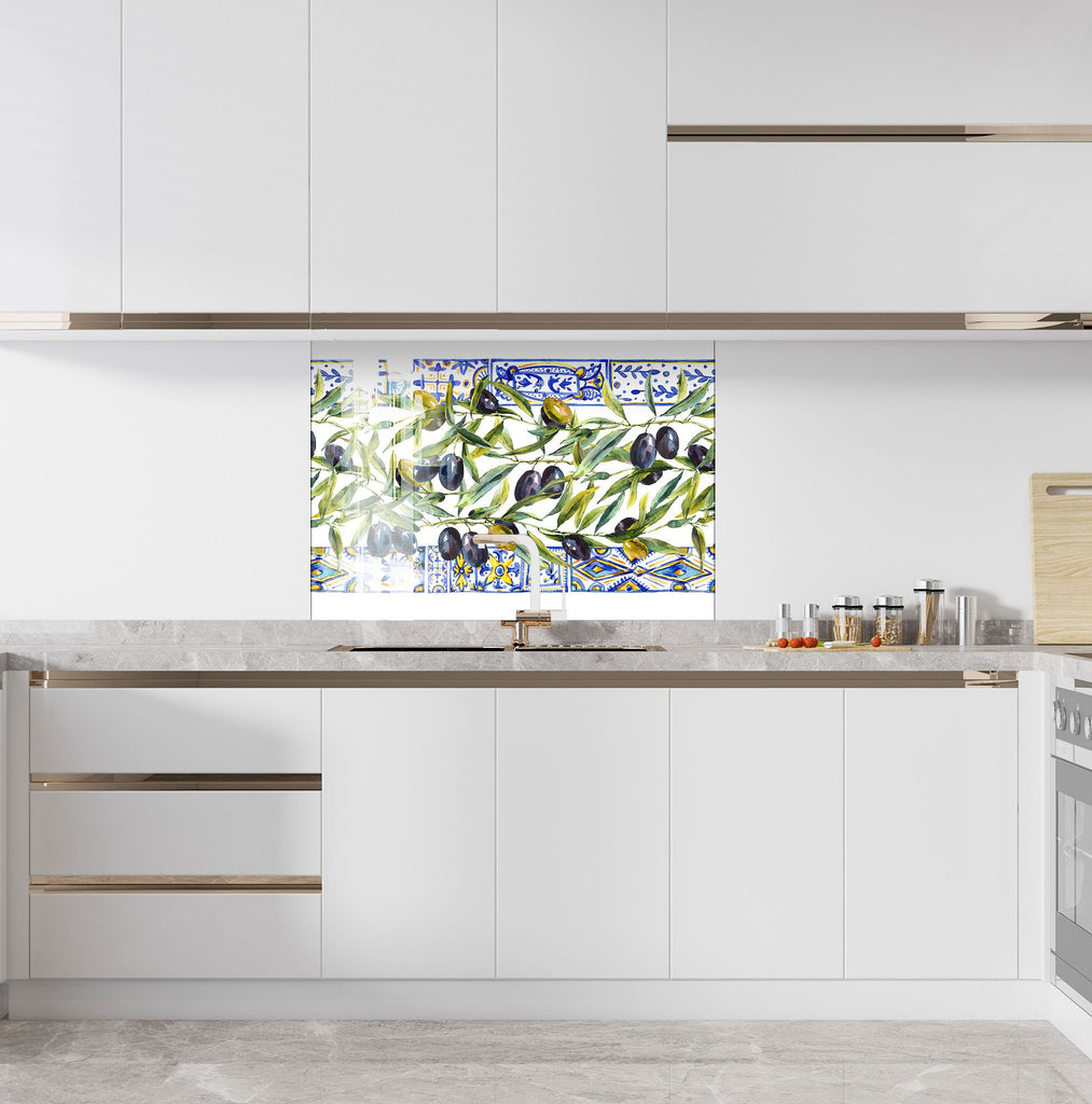 Olive Oil Glass Kitchen Backsplash – Rustic Olive Design with Tiles-BacksplashArtworks