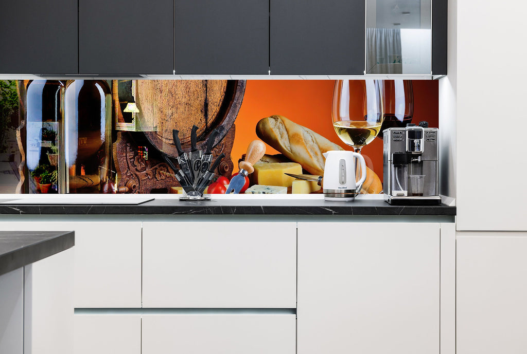 Rustic Wine & Cheese Glass Backsplash – Vintage French Bistro Décor-BacksplashArtworks