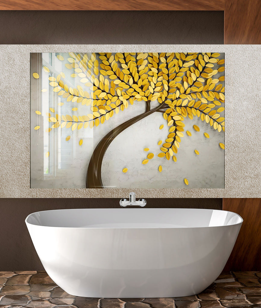 Yellow Tree Tempered Glass Backsplash-BacksplashArtworks
