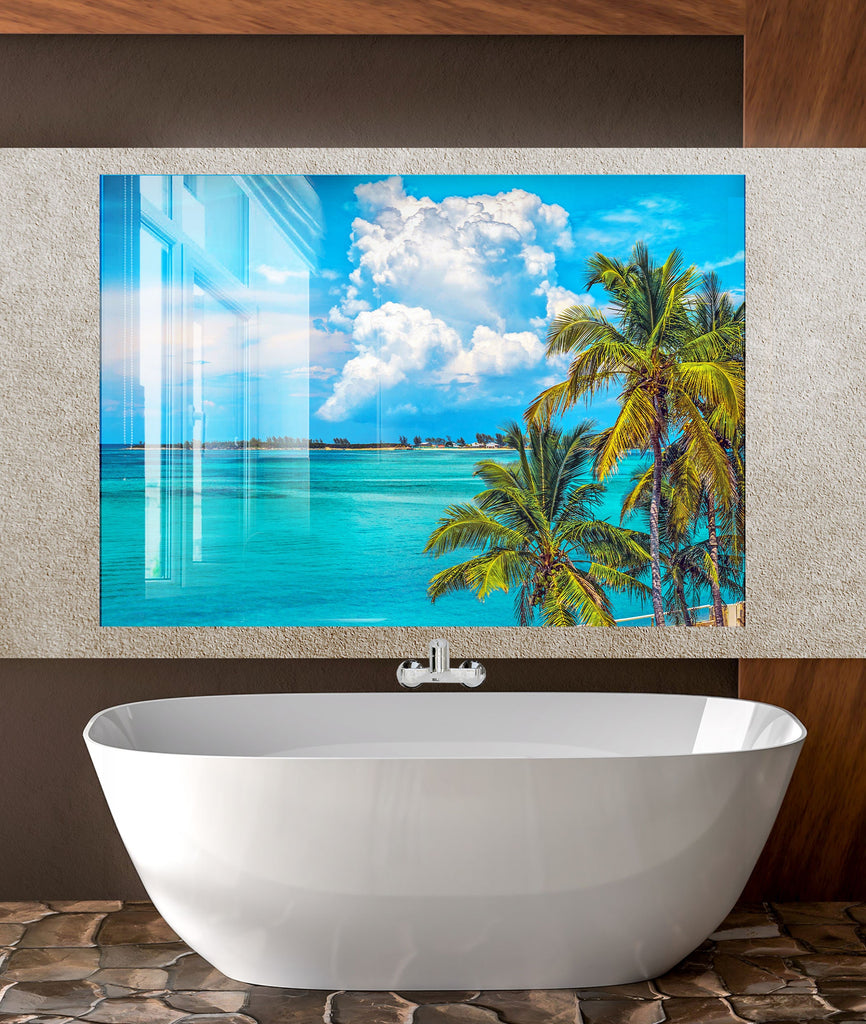 Tropical Palm Trees Ocean View Wall Art – Glass Backsplash-BacksplashArtworks