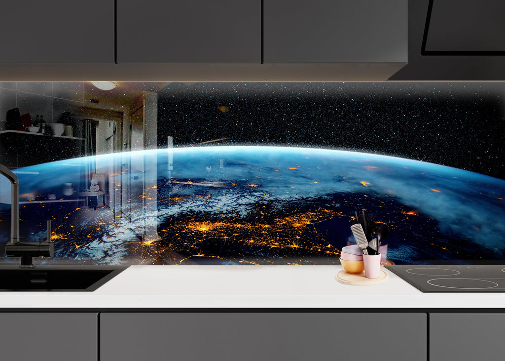 Earth from Space Night View Glass Kitchen Backsplash – City Lights Design-BacksplashArtworks
