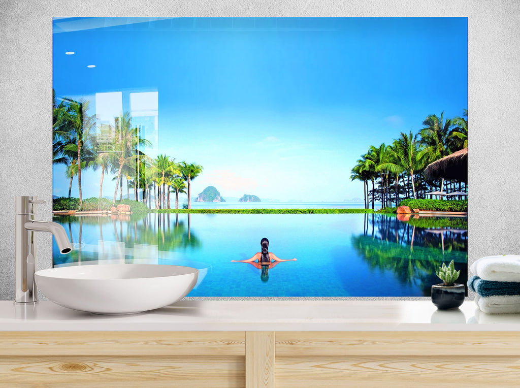 Tropical Infinity Pool View Wall Art – Glass Backsplash-BacksplashArtworks