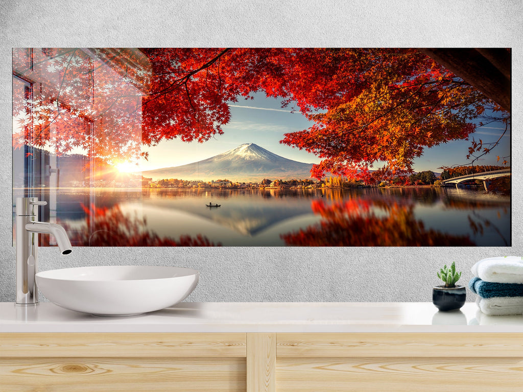 Mount Fuji Autumn View - Glass Kitchen Backsplash-BacksplashArtworks