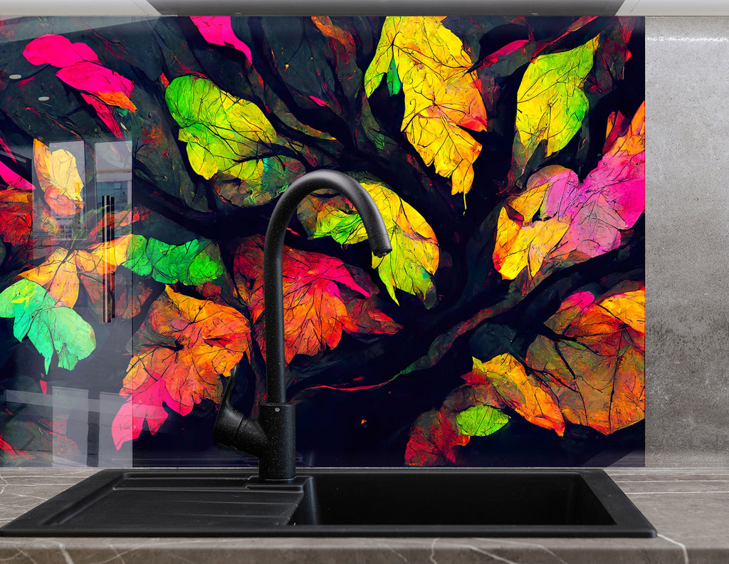 Botanical Floral Tempered Glass Backsplash-BacksplashArtworks