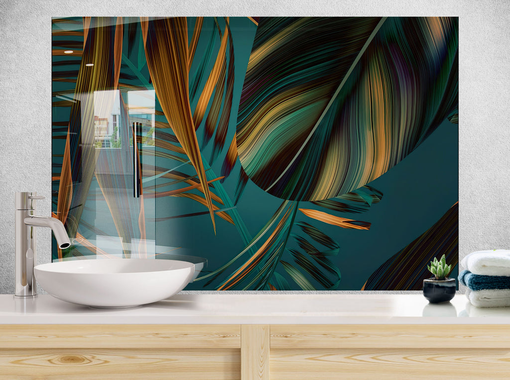 Botanical Floral Tempered Glass Backsplash-BacksplashArtworks