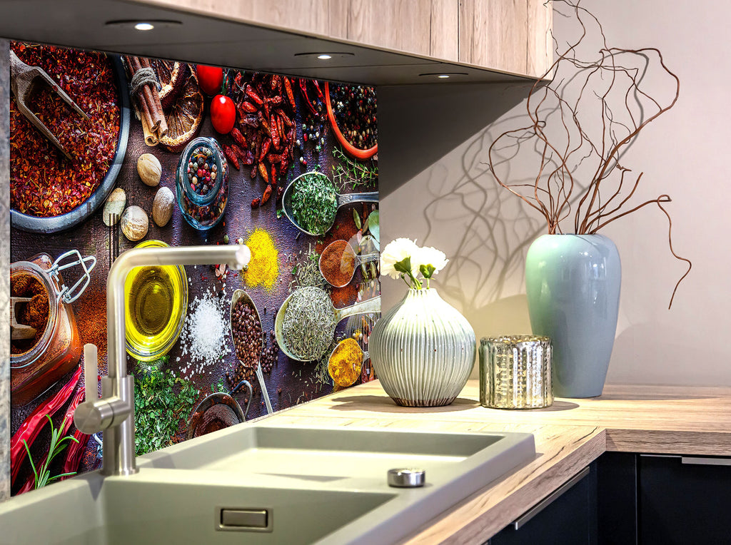 Mediterranean Spice Infusion - Glass Kitchen Backsplash-BacksplashArtworks