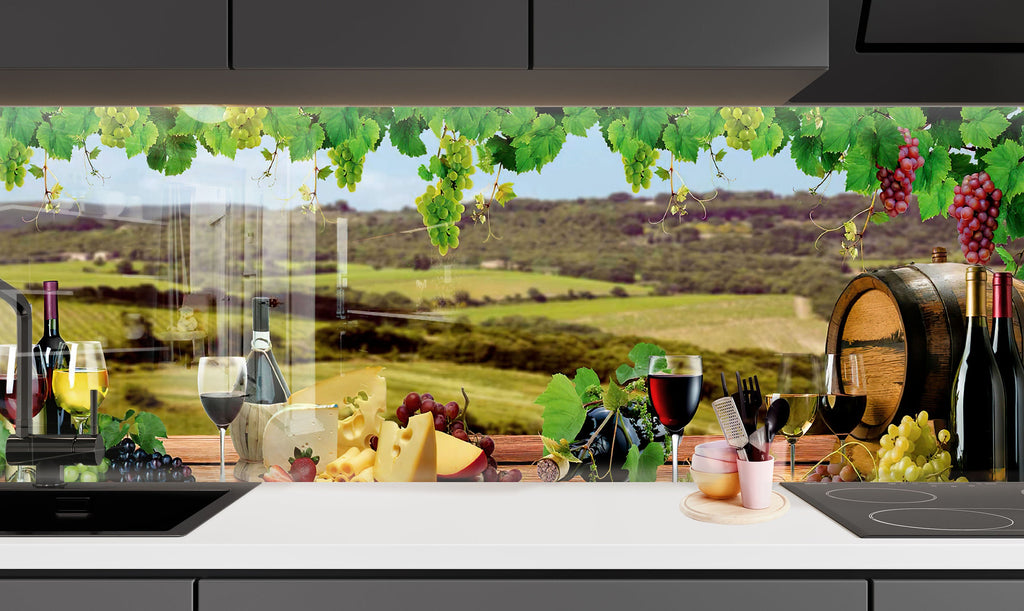 Rustic Vineyard Glass Kitchen Backsplash – Vineyard Wine & Cheese-BacksplashArtworks