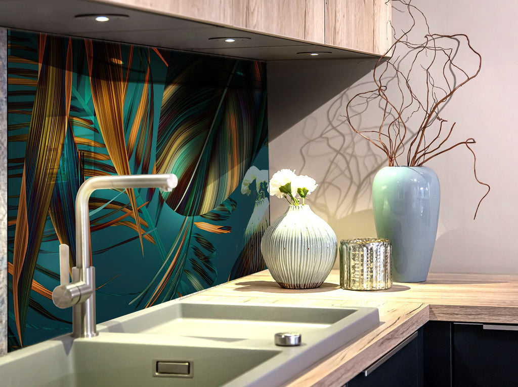 Botanical Floral Tempered Glass Backsplash-BacksplashArtworks