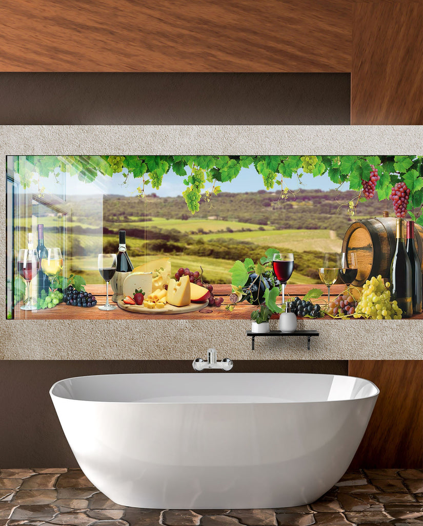 Rustic Vineyard Glass Kitchen Backsplash – Vineyard Wine & Cheese-BacksplashArtworks