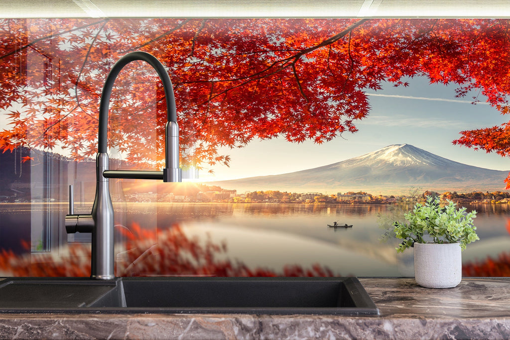 Mount Fuji Autumn View - Glass Kitchen Backsplash-BacksplashArtworks