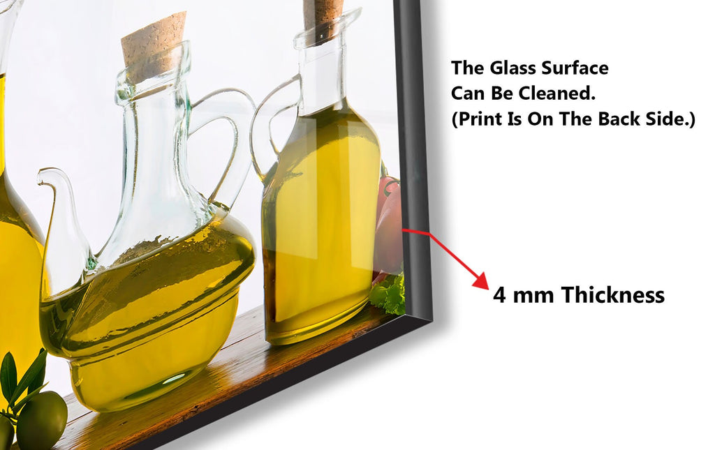Olive Oil Glass Kitchen Backsplash – Rustic Olive Bottles with Bread Design-BacksplashArtworks
